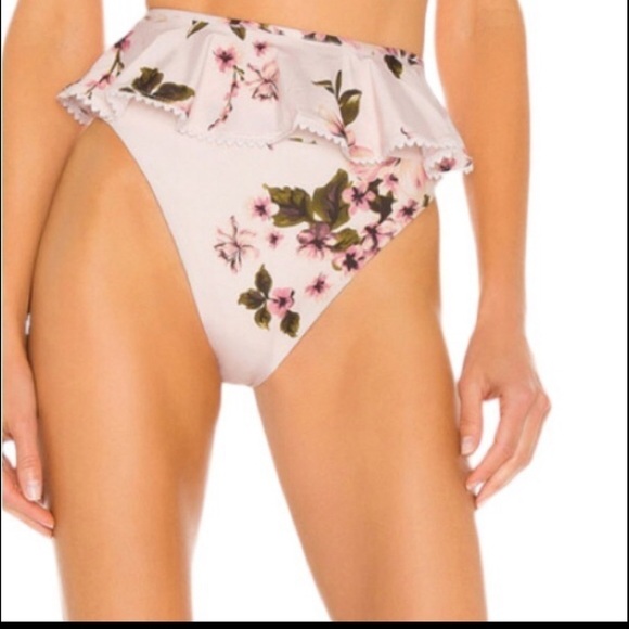Beach Riot Daisy Ruffled High Rise Waist Bikini Bottom Pink Floral Size Large - Picture 13 of 13